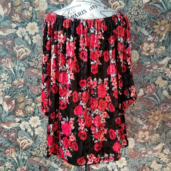 Black and Red Roses Floral velvet top Off Shoulder 3XL - Picture 4 of 6